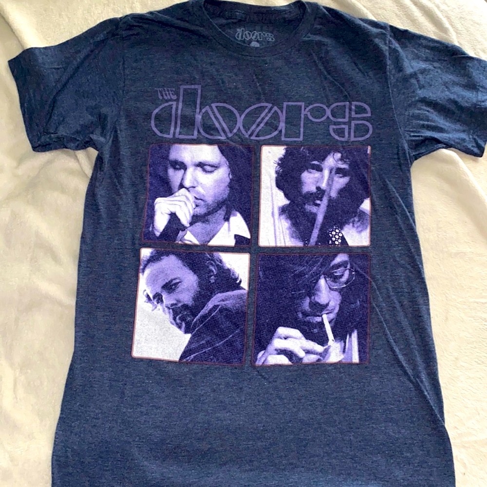 Bluish, gray doors T-shirt: size small unisex. Very soft cotton
